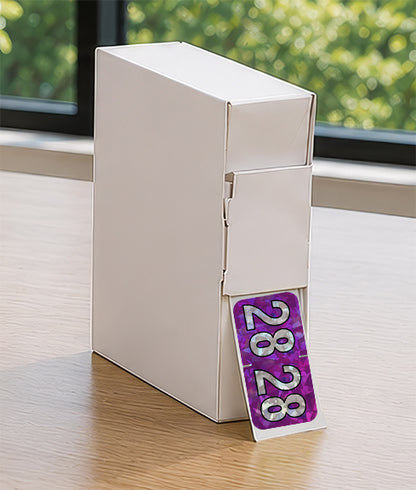 PMA Purple Holographic Year 28 Labels, 3/4" x 1-1/2" Laminated- Roll of 500