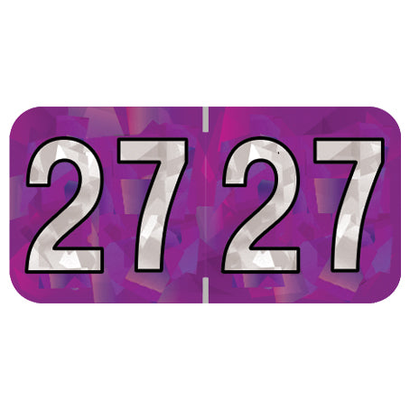 PMA Purple Holographic Year 27 Labels, 3/4" x 1-1/2" Laminated- Roll of 500