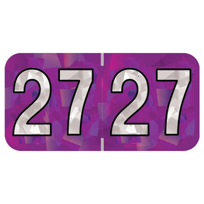 PMA Purple Holographic Year 27 Labels, 3/4" x 1-1/2" Laminated- Roll of 500