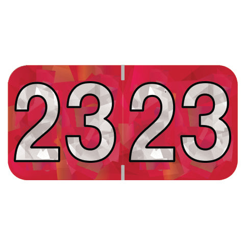 PMA Red Holographic Year 23 Labels, 3/4" x 1-1/2" Laminated- Roll of 500