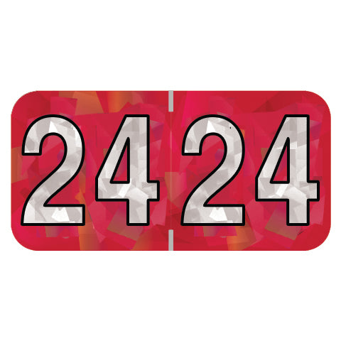 PMA Red Holographic Year 24 Labels, 3/4" x 1-1/2" Laminated- Roll of 500