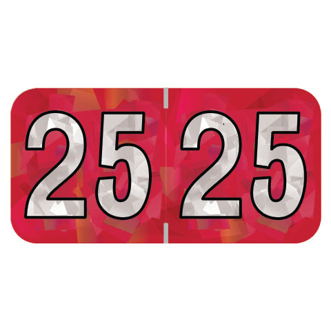 PMA Red Holographic Year 25 Labels, 3/4" x 1-1/2" Laminated- Roll of 500