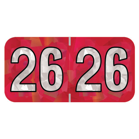 PMA Red Holographic Year 26 Labels, 3/4" x 1-1/2" Laminated- Roll of 500
