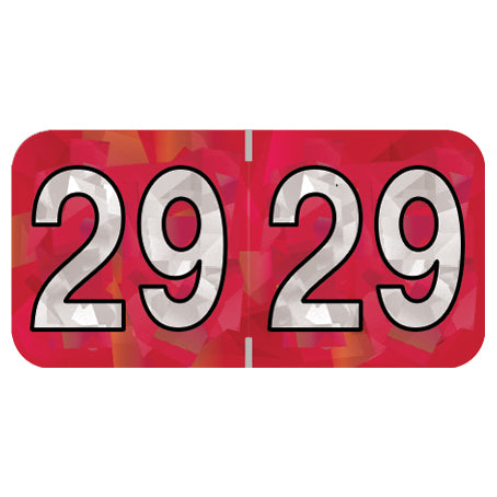 PMA Red Holographic Year 29 Labels, 3/4" x 1-1/2" Laminated- Roll of 500
