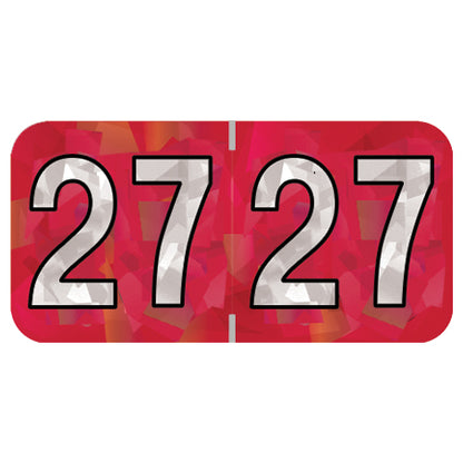 PMA Red Holographic Year 27 Labels, 3/4" x 1-1/2" Laminated- Roll of 500