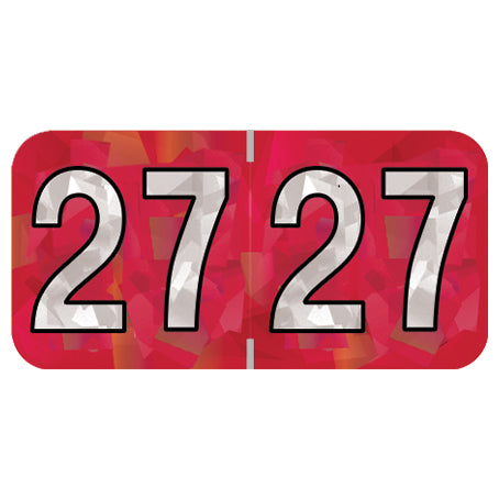 PMA Red Holographic Year 27 Labels, 3/4" x 1-1/2" Laminated- Roll of 500
