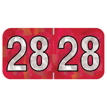 PMA Red Holographic Year 28 Labels, 3/4" x 1-1/2" Laminated- Roll of 500