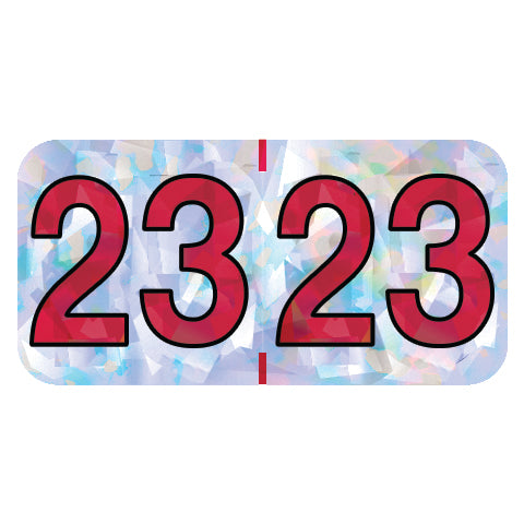 PMA Silver Holographic Year 23 Labels, 3/4" x 1-1/2" Laminated- Roll of 500