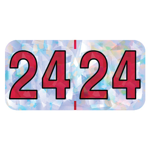 PMA Silver Holographic Year 24 Labels, 3/4" x 1-1/2" Laminated- Roll of 500