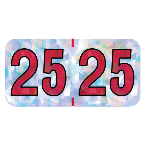 PMA Silver Holographic Year 25 Labels, 3/4" x 1-1/2" Laminated- Roll of 500