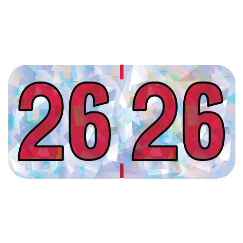 PMA Silver Holographic Year 26 Labels, 3/4" x 1-1/2" Laminated- Roll of 500