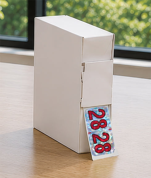 PMA Silver Holographic Year 28 Labels, 3/4" x 1-1/2" Laminated- Roll of 500