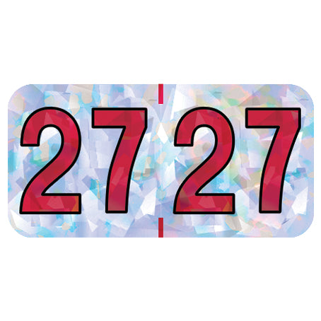 PMA Silver Holographic Year 27 Labels, 3/4" x 1-1/2" Laminated- Roll of 500