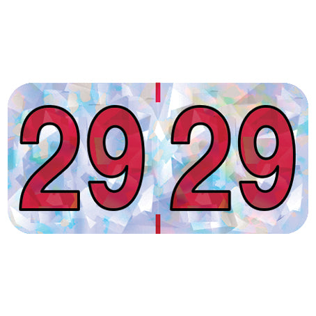 PMA Silver Holographic Year 29 Labels, 3/4" x 1-1/2" Laminated- Roll of 500