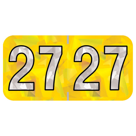 PMA Yellow Holographic Year 27 Labels, 3/4" x 1-1/2" Laminated- Roll of 500