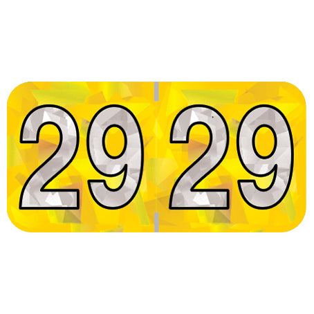 PMA Yellow Holographic Year 29 Labels, 3/4" x 1-1/2" Laminated- Roll of 500