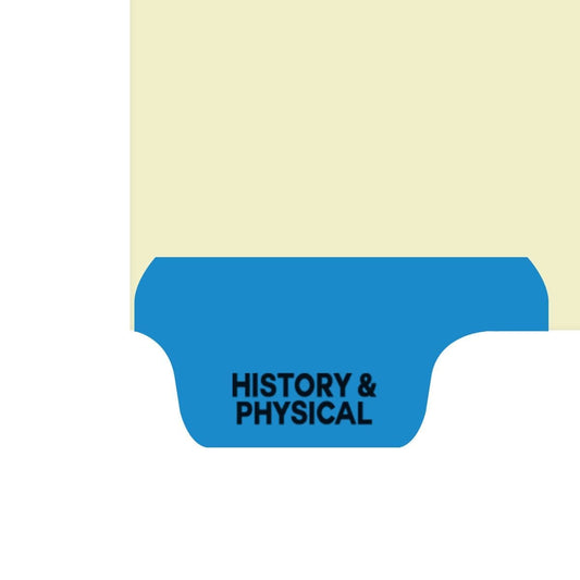 Individual Fileback Divider Tabs, Top Flap, Bottom Tabs, History and Physical, Medium Blue, 1/8th Cut, Pos #1 (Pack of 50)