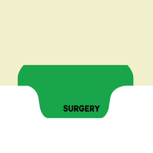 Individual Fileback Divider Tabs, Top Flap, Bottom Tabs, Surgery, Medium Green, 1/8th Cut, Pos #2 (Pack of 50)