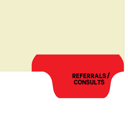 Individual Fileback Divider Tabs, Top Flap, Bottom Tabs, Referrals/Consults, Red, 1/8th Cut, Pos #8 (Pack of 50)