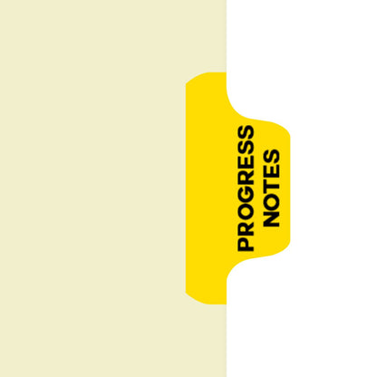 Individual Fileback Divider Tabs, Side Flap, Side Tabs, Progress Notes, Yellow, Side Tab 1/8th Cut, Pos #2 (Pack of 50)