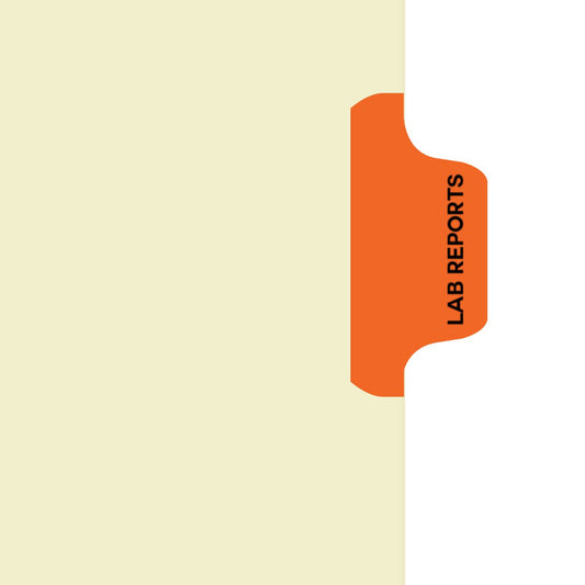 Individual Fileback Divider Tabs, Side Flap, Side Tabs, Lab Reports, Orange, Side Tab 1/8th Cut, Pos #3 (Pack of 50)