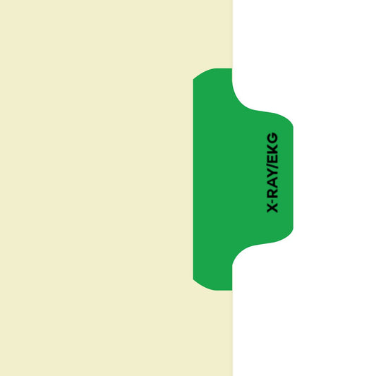 Individual Fileback Divider Tabs, Side Flap, Side Tabs, X-Ray/EKG, Light Green, Side Tab 1/8th Cut, Pos #4 (Pack of 50)