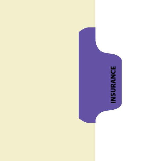 Individual Fileback Divider Tabs, Side Flap, Side Tabs, Insurance, Purple, Side Tab 1/8th Cut, Pos #6 (Pack of 50)