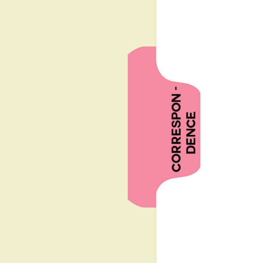 Individual Fileback Divider Tabs, Side Flap, Side Tabs, Correspondence, Pink, Side Tab 1/8th Cut, Pos #7 (Pack of 50)