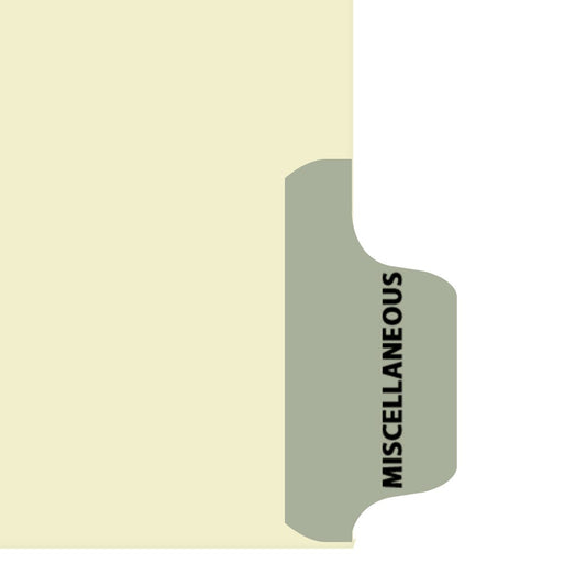 Individual Fileback Divider Tabs, Side Flap, Side Tabs, Miscellaneous, Gray, Side Tab 1/8th Cut, Pos #8 (Pack of 50)