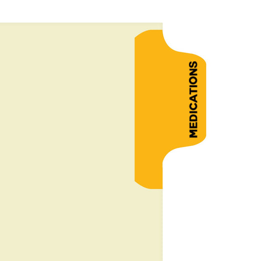 Individual Fileback Divider Tabs, Side Flap, Side Tabs, Medications, Amber, Side Tab 1/8th Cut, Pos #1 (Pack of 50)