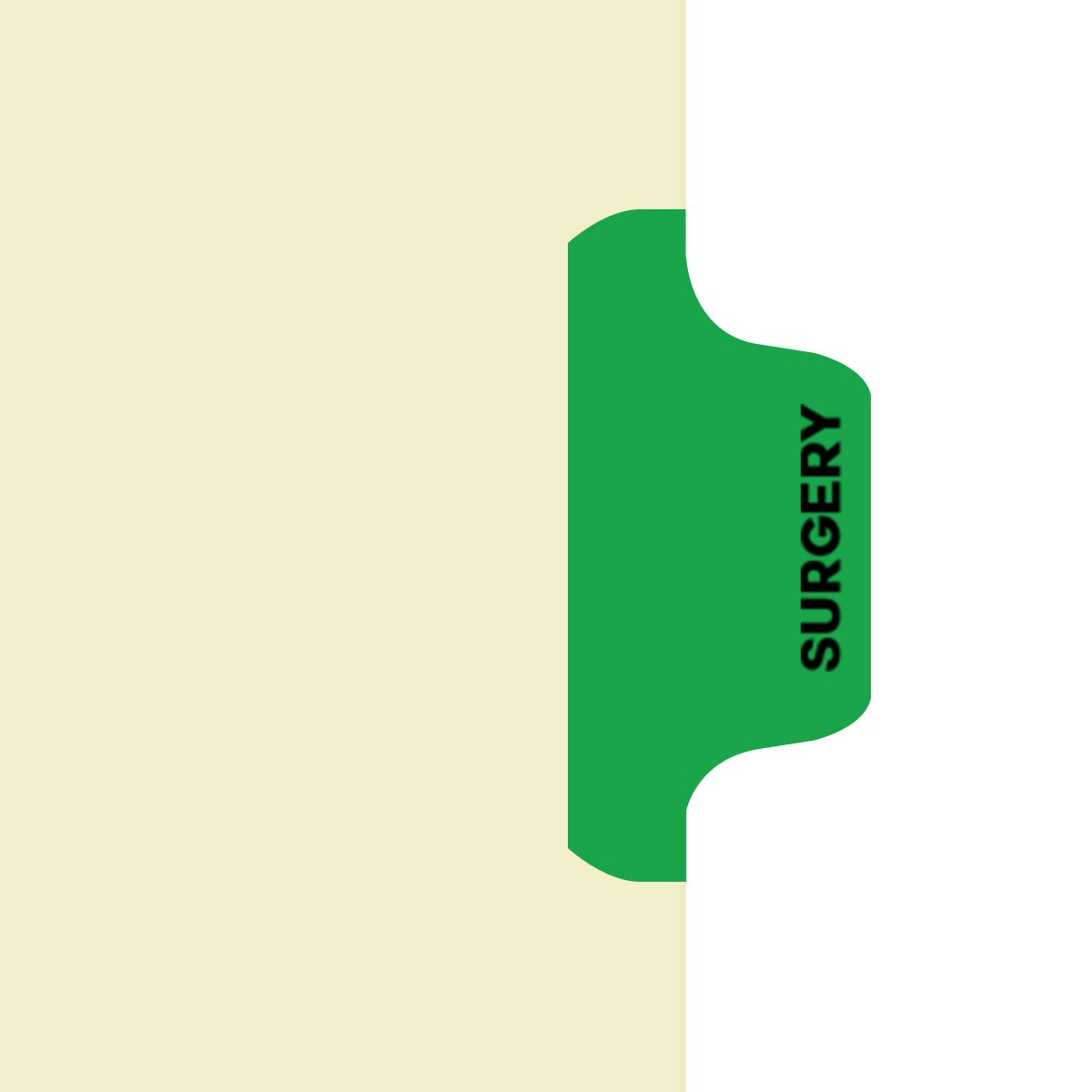 Individual Fileback Divider Tabs, Side Flap, Side Tabs, Surgery, Medium Green, Side Tab 1/8th Cut, Pos #2 (Pack of 50)