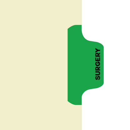 Individual Fileback Divider Tabs, Side Flap, Side Tabs, Surgery, Medium Green, Side Tab 1/8th Cut, Pos #2 (Pack of 50)