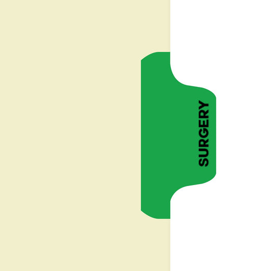 Individual Fileback Divider Tabs, Side Flap, Side Tabs, Surgery, Medium Green, Side Tab 1/8th Cut, Pos #2 (Pack of 50)