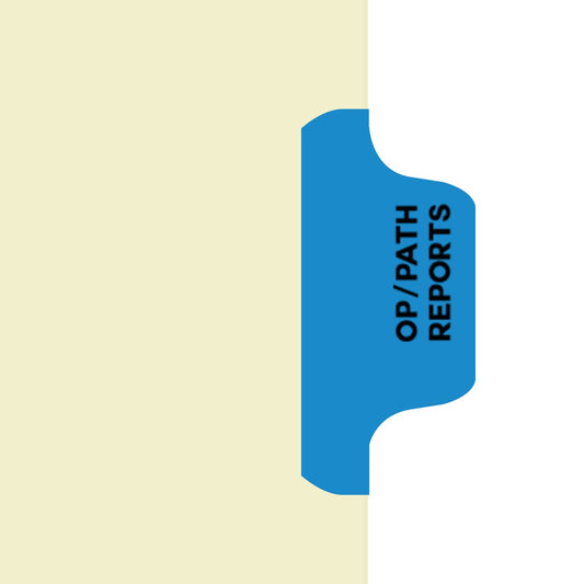 Individual Fileback Divider Tabs, Side Flap, Side Tabs, OP/Path Reports, Medium Blue, Side Tab 1/8th Cut, Pos #3 (Pack of 50)