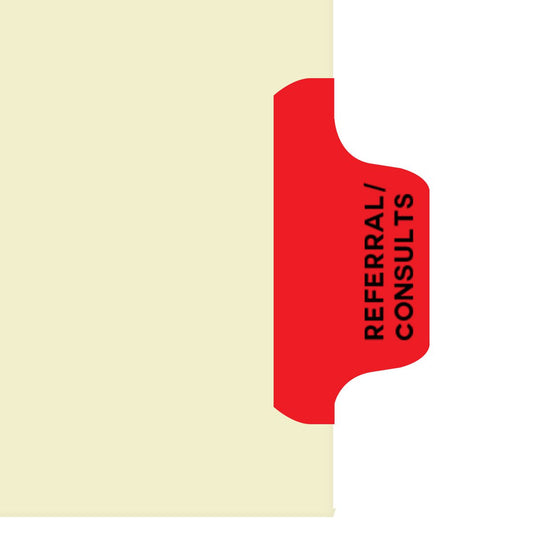 Individual Fileback Divider Tabs, Side Flap, Side Tabs, Referrals/Consults, Red, Side Tab 1/8th Cut, Pos #8 (Pack of 50)