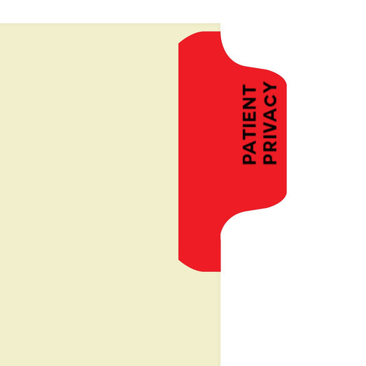 Individual Fileback Divider Tabs, Side Flap, Side Tabs, Patient Privacy, Red, Side Tab 1/8th Cut, Pos #1 (Pack of 50)