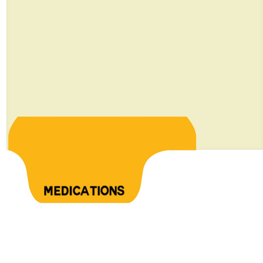 Individual Fileback Divider Tabs, Top Flap, Bottom Tabs, Medications, Amber, 1/8th Cut, Pos #1 (Pack of 50)