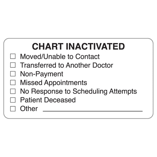 MAP1540 CHART INACTIVATED- White 3-1/4" X 1-3/4" (Roll of 250)