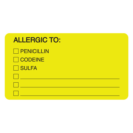 MAP1550 ALLERGIC TO:- Fluorescent Chartreuse 3-1/4" X 1-3/4" (Roll of 250)