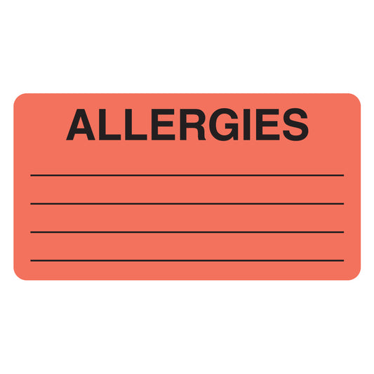 MAP1630 ALLERGIES- Fluorescent Red 3" X 1-1/8" (Roll of 250)