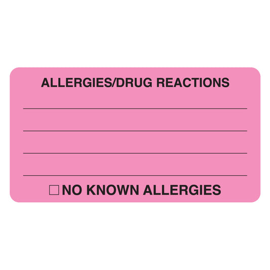 MAP1730 ALLERGIES/DRUG REACTIONS- Fluorescent Pink 3-1/4" X 1-3/4" (Roll of 250)