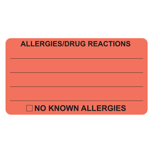 MAP3230 ALLERGIES/DRUG REACTIONS- Fluorescent Red 3-1/4" X 1-3/4" (Roll of 250)