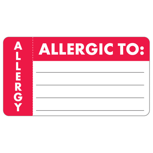 MAP3300 ALLERGIC TO:- Red/White 3-1/4" X 1-3/4"- Roll of 250