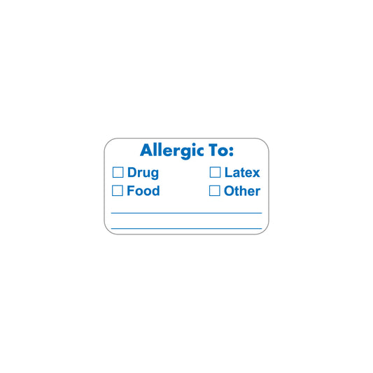 MAP3370 ALLERGIC TO:- White 1-1/2" X 7/8" (Roll of 250)