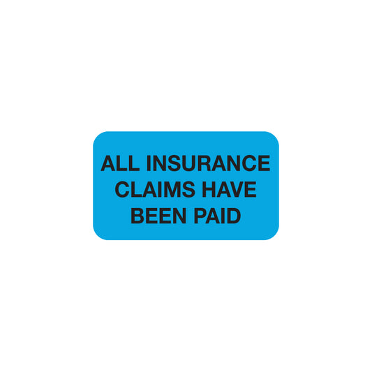 MAP3890 INSURANCE CLAIM PAID- Fluorescent Blue 1-1/2" X 7/8" (Roll of 250)