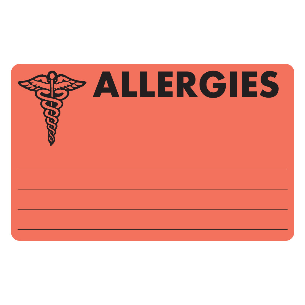 MAP486 ALLERGIC- Fluorescent Red 4" X 2-1/2" (Roll of 100)