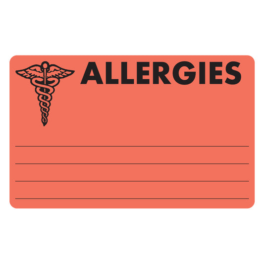 MAP486 ALLERGIC- Fluorescent Red 4" X 2-1/2" (Roll of 100)