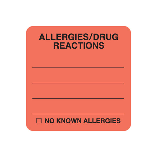 MAP4870 ALLERGIES/DRUGS- Fluorescent Red 2" X 2" (Roll of 250)