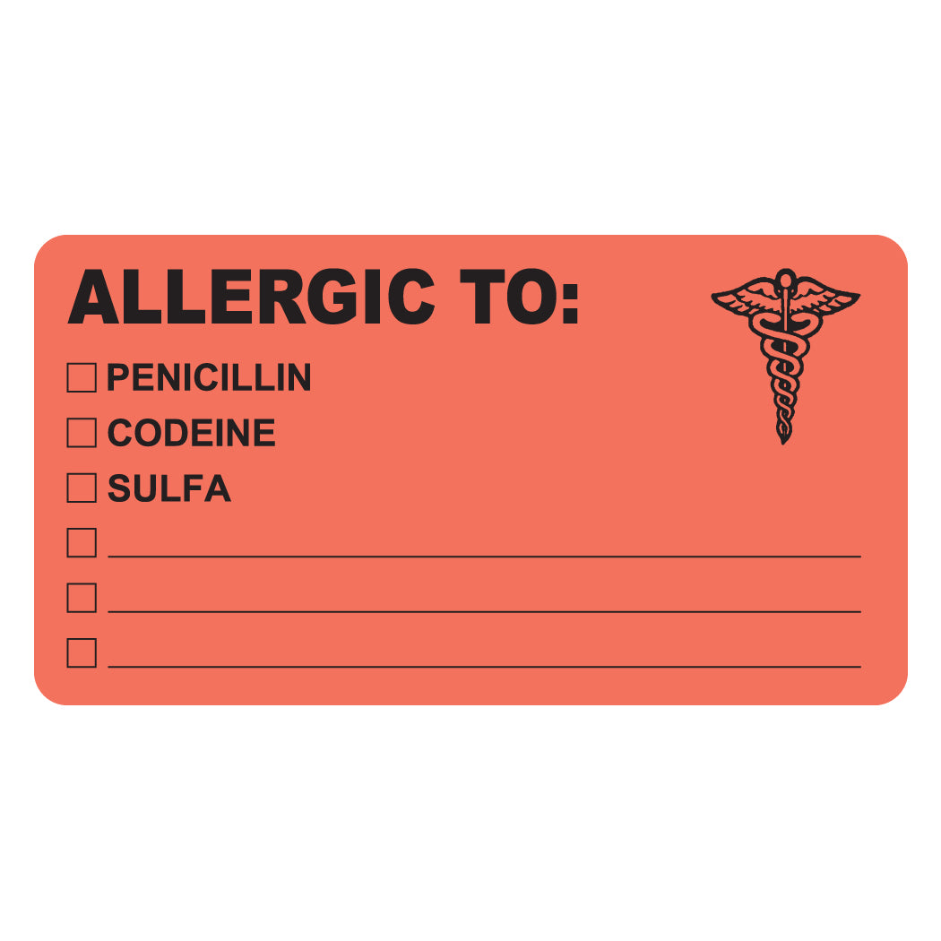 MAP488 ALLERGIC TO:- Fluorescent Red 4" X 2-1/2"- Roll of 100