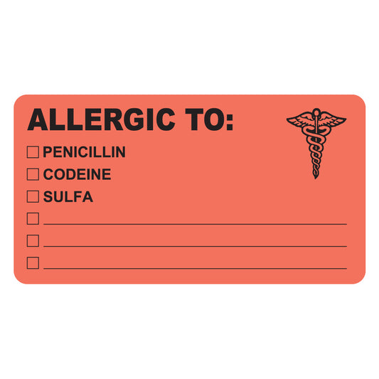 MAP488 ALLERGIC TO:- Fluorescent Red 4" X 2-1/2"- Roll of 100